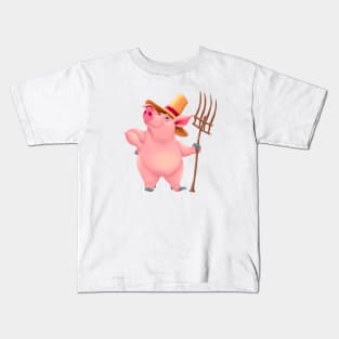 Farmer pig with tool Kids T-Shirt